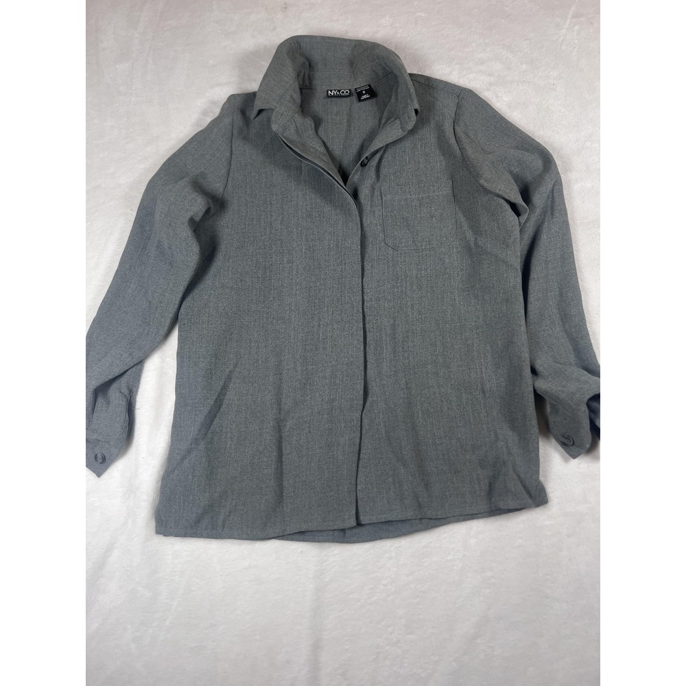 New York & Company Shirt Womens Small Gray Long Sleeve Button Front‎ Office Top